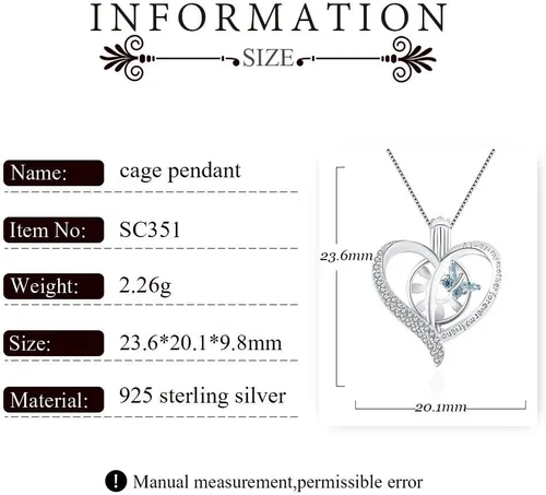 Vista 2 de Dije de plata de ley 925 con circonita cúbica azul y mariposa en forma de corazón para manualidades, collares, pulseras y bisutería