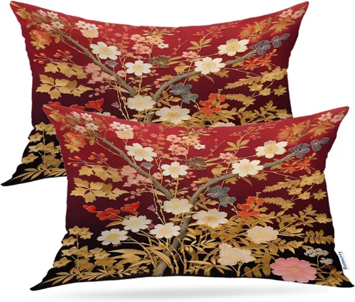 Vista 67 de Batmerry Autumn Maple Forest Throw Pillow Covers, Wooden Chair Houses Yellow Leaves Decorative Pillow Covers Digital Printing Blended Fabric for