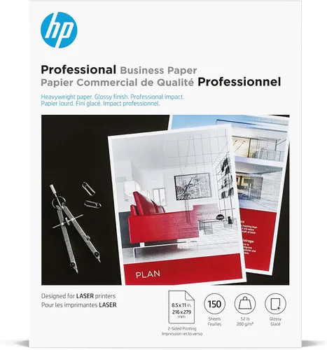 HP Papel profesional de negocios, brillante, 8.5x11 pulgadas, 52 libras, 150 hojas, funciona con impresoras láser (4WN10A)