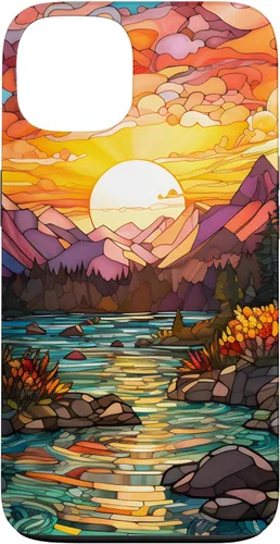 Vista 7 de Sunset Stained Glass Mosaic Landscape Scene Case for iPhone 17
