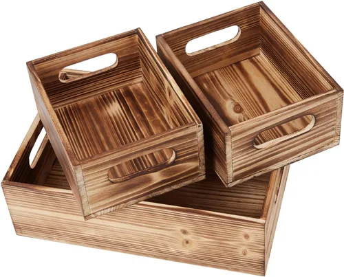 Vista 12 de PHOENANCEE Caja de madera para almacenamiento, caja decorativa de madera, juego de 3, cajas nido rústicas con asas, cesta de contenedor de granja