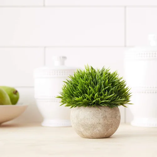 Vista 4 de Ogrmar Mini plantas artificiales de plástico, hierba en maceta, pequeña vegetación artificial/mini plantas topiarias arbustos para baño, decoración