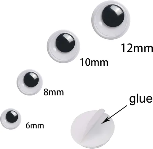 Vista 2 de UPINS 300 piezas de ojos negros ondulantes con autoadhesivo, 0.236 in, 0.315 in, 0.394 in, 0.472 in, embalaje mixto