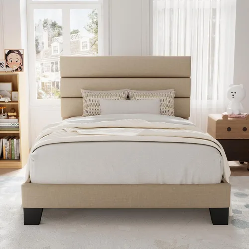 Vista 14 de Allewie Base de cama de plataforma tamaño King con cabecera tapizada de terciopelo y soporte de listones de madera, base de colchón totalmente Negro