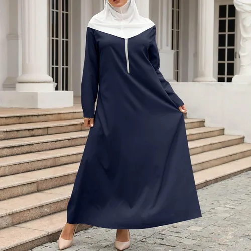 Vista 8 de Maxi vestidos para mujer, musulmanes, Abaya, vestido de tÃºnica de manga larga, cremallera islÃ¡mica, ropa de oraciÃ³n conservadora