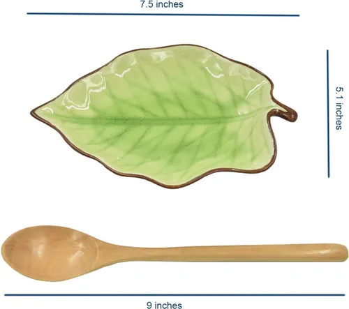Vista 3 de Soporte para cuchara de hojas para estufa, soporte de cuchara de cerámica para encimera de cocina con cuchara de madera, decoración moderna