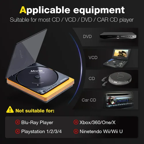 Vista 3 de Mwin Disco limpiador de CD para reproductor de CD y cinta limpiadora de cabeza de casete de audio con 1 cuidado de líquidos de limpieza