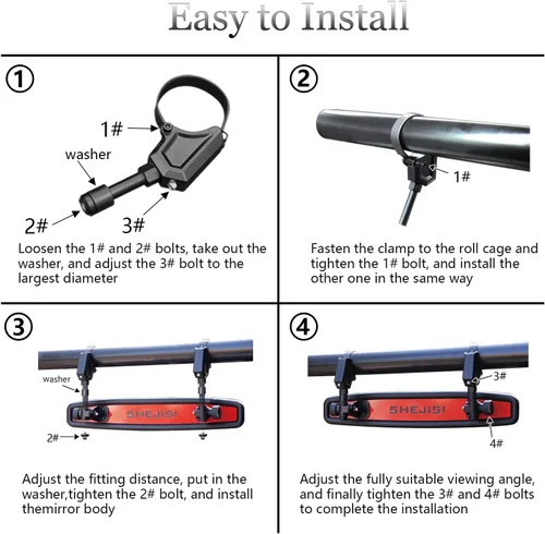 Vista 8 de SHEJISI Espejos UTV, material de aleación de aluminio, nuevo espejo retrovisor RZR 2024 para jaula antivuelco de 1.5 a 2 pulgadas, ajustable