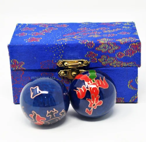 Vista 7 de fengshuisale Feng Shui Bolas de salud chinas (azul con fénix y dragón) 3.8cm/1.5" Pulsera de cuerda roja