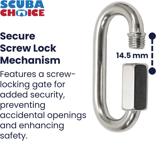 Vista 2 de Snorkel Master Scuba Choice SS - Mosquetón ovalado de enlace rápido para barco con tornillo de apertura de 0.571 in, 4.1 in, color gris