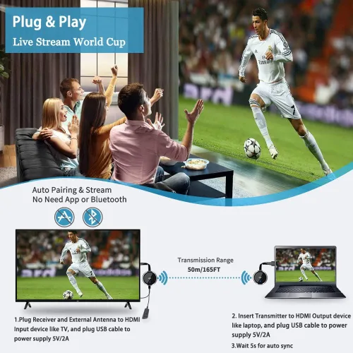 Vista 2 de TIMBOOTECH Transmisor y receptor HDMI inalámbrico 4K, transmisión suave de vídeo/audio 5G HDMI Extensor inalámbrico para portátil, cámara, caja