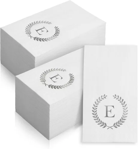 Vista 11 de Paquete de 200 servilletas desechables con monograma de papel de aluminio plateado con letra H, servilletas para invitados con inicial, toallas