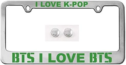 Vista 9 de Marco de matrícula personalizado "I Love BTS/K-POP, plateado, cromado + calcomanía BTS (mismo color) cromo brillante/ajuste universal (negro)