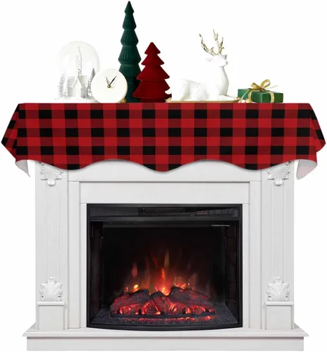 Vista 16 de Mantel con diseño de copo de nieve azul para chimenea de Navidad, bufanda para repisa, estola para estantes, renos, alces, nieve, bosque, cubierta