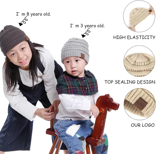 Vista 4 de DYKL Gorros de punto cálidos de invierno para niños y niñas, gorros suaves para bebés y niñas