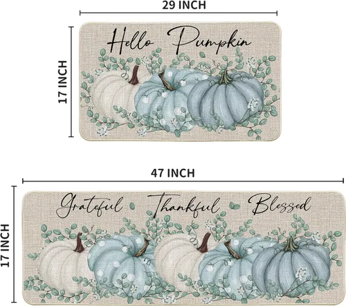 Vista 6 de Artoid Mode Hello Pumpkin Juego de 2 tapetes de cocina de eucalipto otoñal, decoración del hogar de Acción de Gracias, alfombras de cocina de bajo
