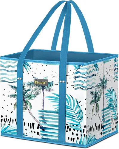 Vista 22 de BALEINE Paquete de 3 bolsas reutilizables para comestibles, bolsas de compras plegables para comestibles con parte inferior reforzada y asas Follaje