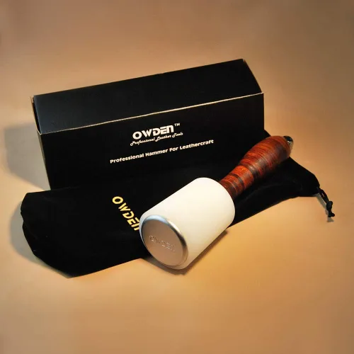 Vista 7 de OWDEN Martillo profesional para tallar cuero, martillo de artesanía de cuero, mazo, cabeza de nailon de alta calidad con mango de agarre de cuero