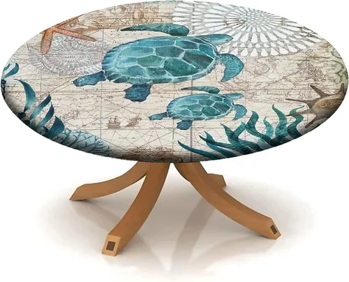 Vista 68 de Mantel redondo ajustable con borde elástico floral azul, mantel con borde elástico de estilo floral pastoral, almohadilla de mesa de poliéster