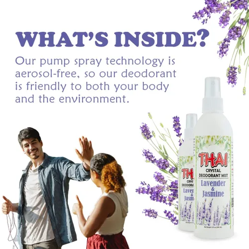 Vista 6 de Thai Deodorant Stone Crystal Mist - Desodorante natural en aerosol, paquete de 8 onzas (lavanda y jazmín, individual)