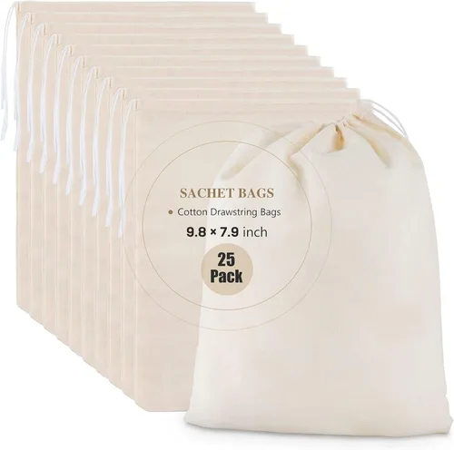 Vista 8 de 50 bolsas de muselina de algodón de 3.94 x 3.15 pulgadas, bolsas ecológicas con cordón para bolsitas reutilizables, manualidades, tés, especias