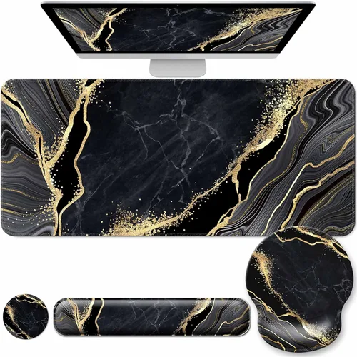 Vista 29 de Juego de alfombrillas de escritorio + teclado y alfombrilla para mouse con soporte para reposamuñecas, alfombrilla grande 4 en 1 para computadora