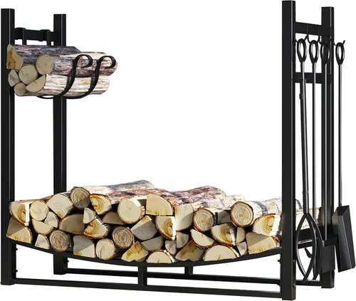 Vista 8 de Fire Beauty Estante para leña con soporte para leña y almacenamiento de leña, incluye 4 herramientas (19.8 pulgadas)