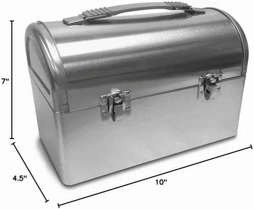 Vista 3 de Caja para el almuerzo con cúpula de metal liso. Color plata