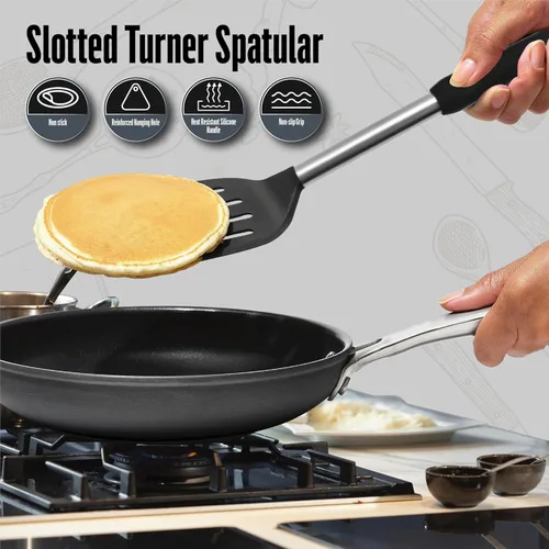 Vista 5 de Juego de espátulas de silicona para cocina: Volteador resistente al calor y espátula de silicona ranurada para cocinar, utensilios de cocina