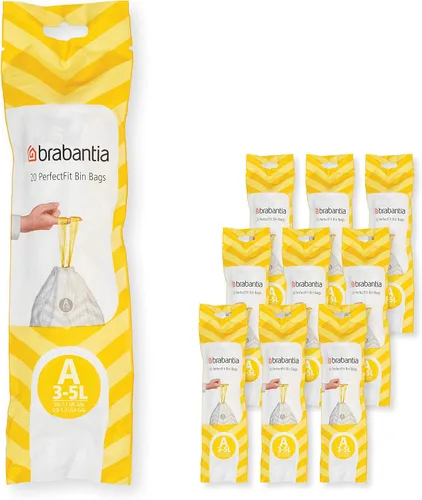 Vista 9 de Bolsas de basura Brabantia PerfectFit (Tamaño W/1.3 Gal) Forros de basura de plástico grueso con asas de cordón (200 bolsas)