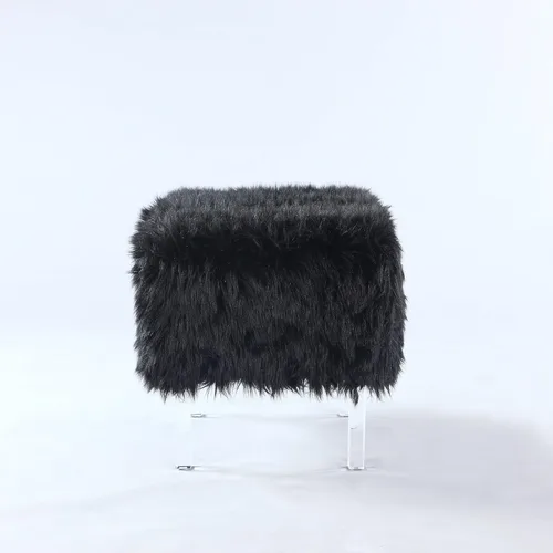 Vista 6 de Iconic Home Fiorino - Otomana moderna y contemporánea de piel sintética con patas acrílicas, color negro
