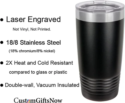 Vista 4 de 20-Ounce Vacuum Insulated Stainless Steel Tumbler Customized Double-Walled Laser Engraved Orange Coffee Mug, Ship Wheel, Personalized