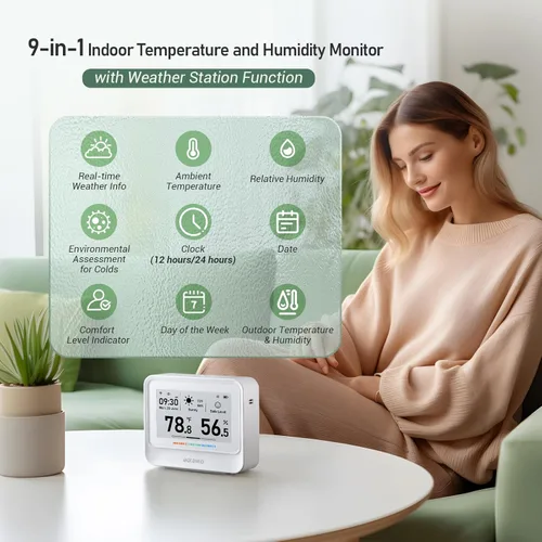 Vista 2 de INKBIRD Termómetro higrómetro WiFi, sensor de temperatura y humedad con estación meteorológica, IBS-TH5 9 en 1 con pantalla de tinta electrónica, 2