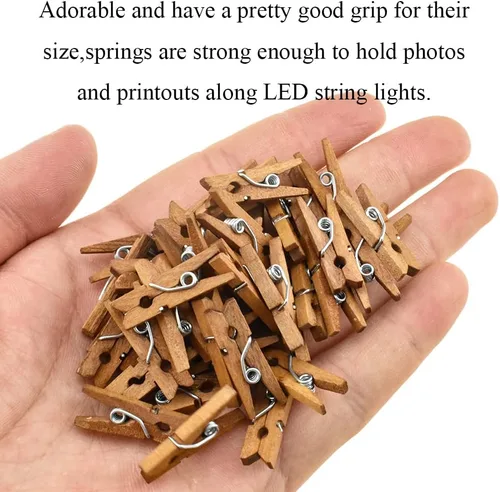 Vista 5 de HAHIYO Pinzas de madera marrón para ropa, mini Aviod Fall Apart de 1 pulgada de largo, paquete de 80 resortes fuertes, sin óxido, sin decoloración