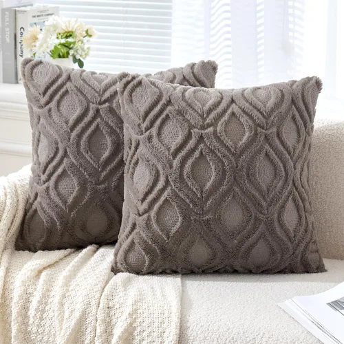 Vista 22 de MIULEE - Juego de 2 fundas de almohada de lana sintética suave y afelpada, fundas decorativas de estilo bohemio para sofá, sala de estar, cama, 16 x