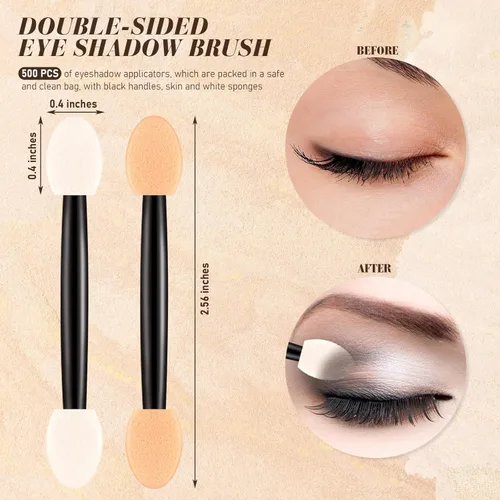 Vista 2 de Tanlade 500 aplicadores de sombra de ojos, brochas de maquillaje desechables para sombra de ojos, cepillos de esponja de doble cara para mujeres