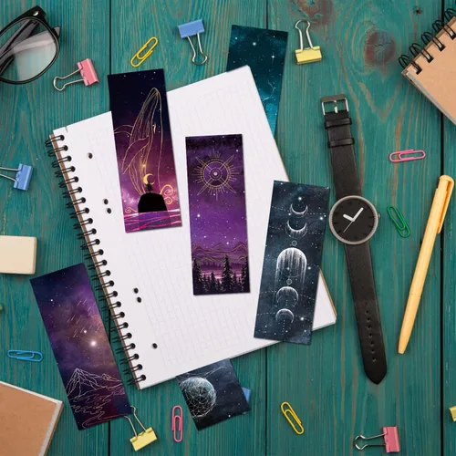 Vista 5 de Anseal Marcapáginas Cool Space Starry Night, marcadores para amantes de los libros, marcadores a granel para hombres, marca de libro única