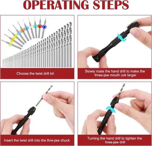 Vista 4 de Vinsot 95 brocas de micro mano, tornillo de banco de 1 pin y 94 piezas de micro giro y PCB mini brocas para resina polimérica arcilla artesanal