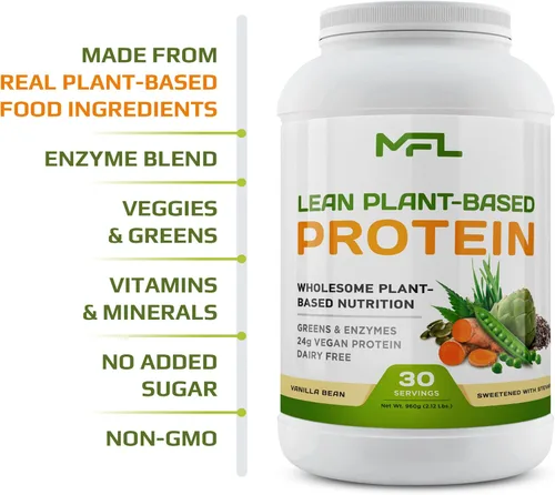 Vista 5 de MFL - Proteína vegana a base de plantas, sin gluten, sin lácteos, sin OMG, sin lactosa, apta para dieta cetogénica, 2.12 libras (grano de vainilla)