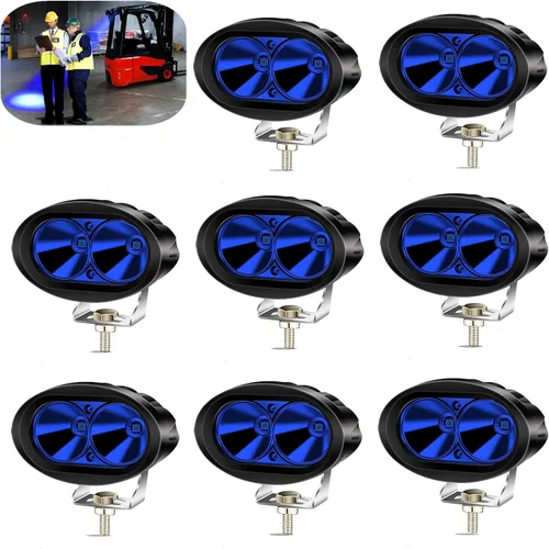 Vista 2 de Luz de seguridad azul para carretilla elevadora, foco de advertencia de almacén para vehículos de construcción, 12V-80V, 1100LM