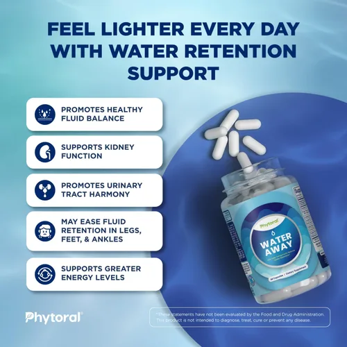 Vista 4 de Tevare - Píldoras de agua diurética prémium con vitamina B-6, cloruro de potasio y raíz de diente de león; suplemento alimenticio puro y natural