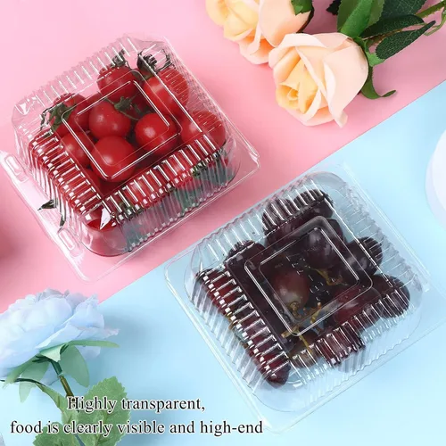 Vista 4 de 200 recipientes de plástico transparente con bisagras con tapas, recipientes individuales para rebanadas de pastel, recipiente cuadrado de plástico