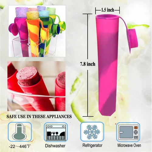 Vista 4 de Moldes de silicona para paletas de hielo con tapa adjunta, 12 moldes coloridos para paletas caseras, duradero, reutilizable, con cepillo de limpieza