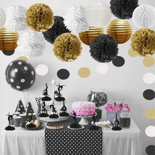 Vista 7 de ZHUOWEISM 6 piezas de centro de mesa de panal de abeja con glitter negro para despedidas de soltera, despedidas de casada, fiesta de cumpleaños