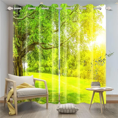 Vista 19 de Cortinas opacas para ventana con vista de cascada, día soleado, amanecer, primavera, paisaje natural, cortinas de ventana con aislamiento térmico