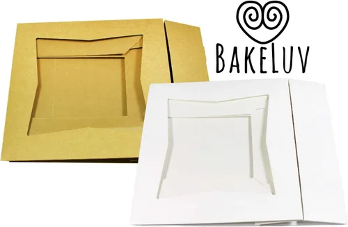 Vista 6 de BAKELUV Paquete de 100 cajas de panadería marrones de 8 x 8 x 2.5 pulgadas con ventana, cajas de galletas, pasteles, postres, golosinas, alimentos