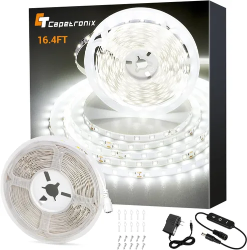 CT CAPETRONIX - Tira de luces LED blanca de 16.4 pies, tira de luz LED de 24 voltios, 6000K-6500K, luz de cinta LED súper brillante de luz diurna