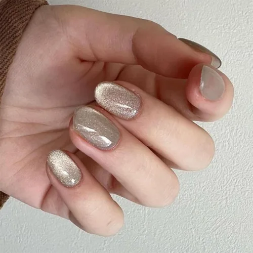 Vista 7 de Uñas postizas cuadradas cortas de presión con diseños de ojos de gato, uñas postizas con purpurina y pegamento, uñas acrílicas adhesivas de presión