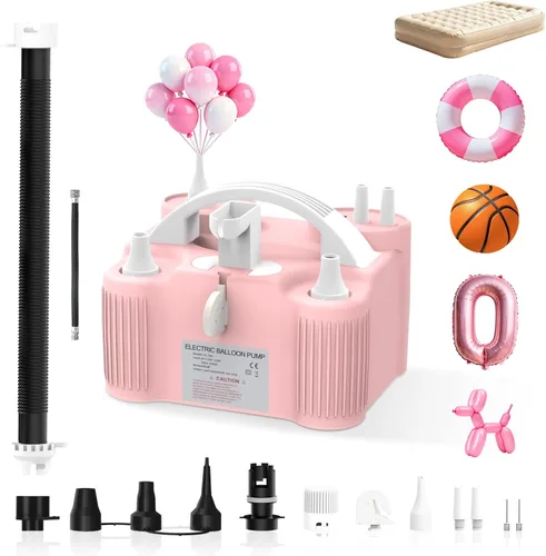 Electric Balloon Pump 4-in-1 Air Pump Portable Electric Balloon Blower Machine Dual Nozzle Quick-Fill 110V AC Inflator Deflator for Balloons Pool