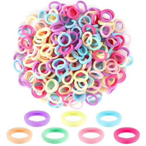 Vista 9 de 200 ligas para el pelo de bebé, de algodón suave, 1 pulgada, bandas de pelo multicolor sin costuras, intercambio de San Valentín para niños